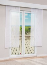 Vorschau Plauener Spitze® - exklusive Schiebegardine Arrazola #1W in Rotbraun reinweiß